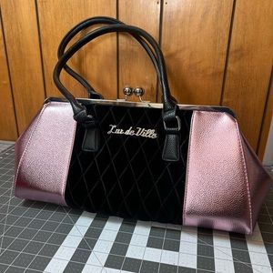 Lux de Ville Zsa Zsa Kiss Lock Pink & Black Purse Handbag